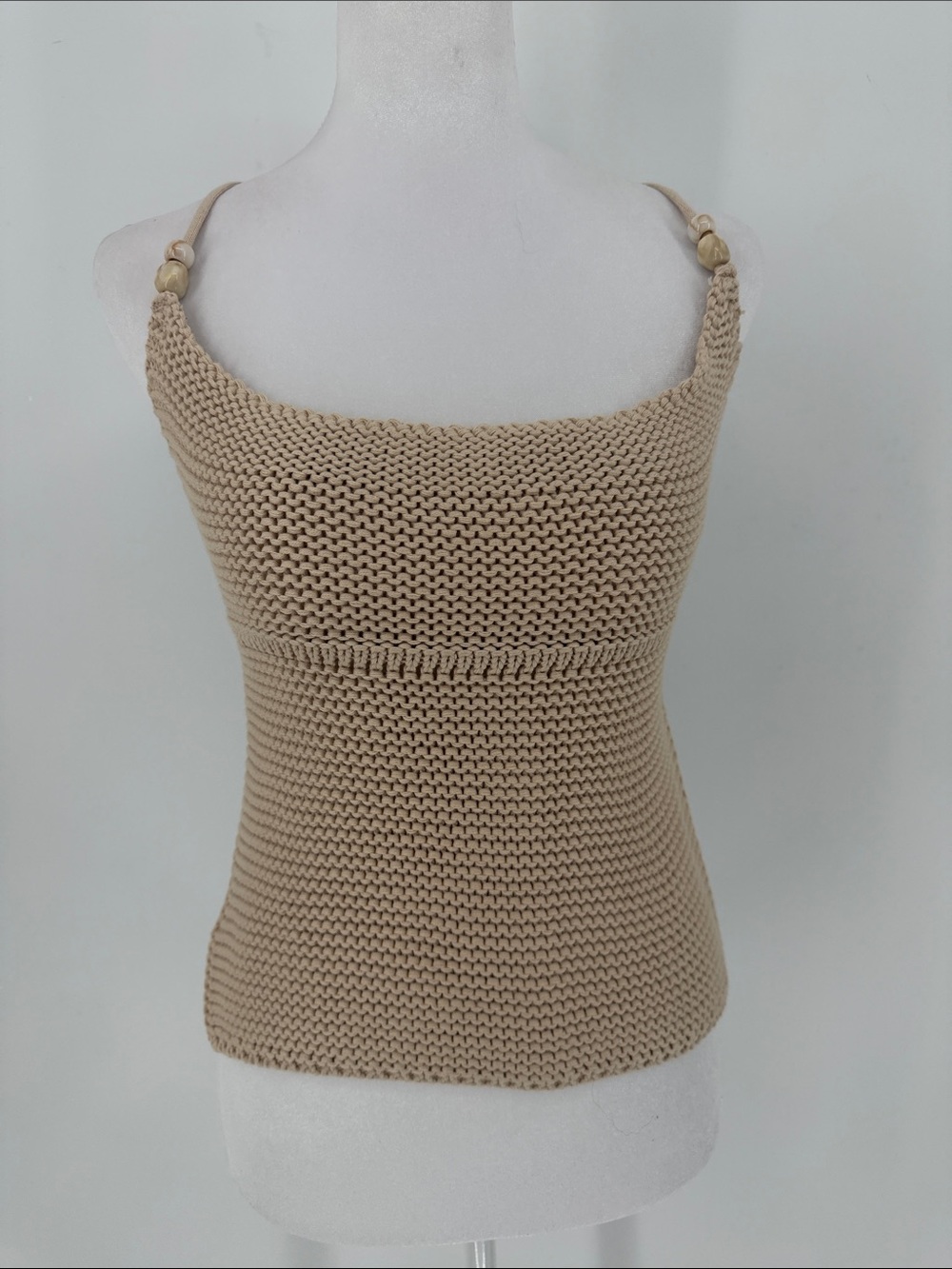 Evenuel Crochet Knit Open Back Tie Tank Top Beige Medium NWT